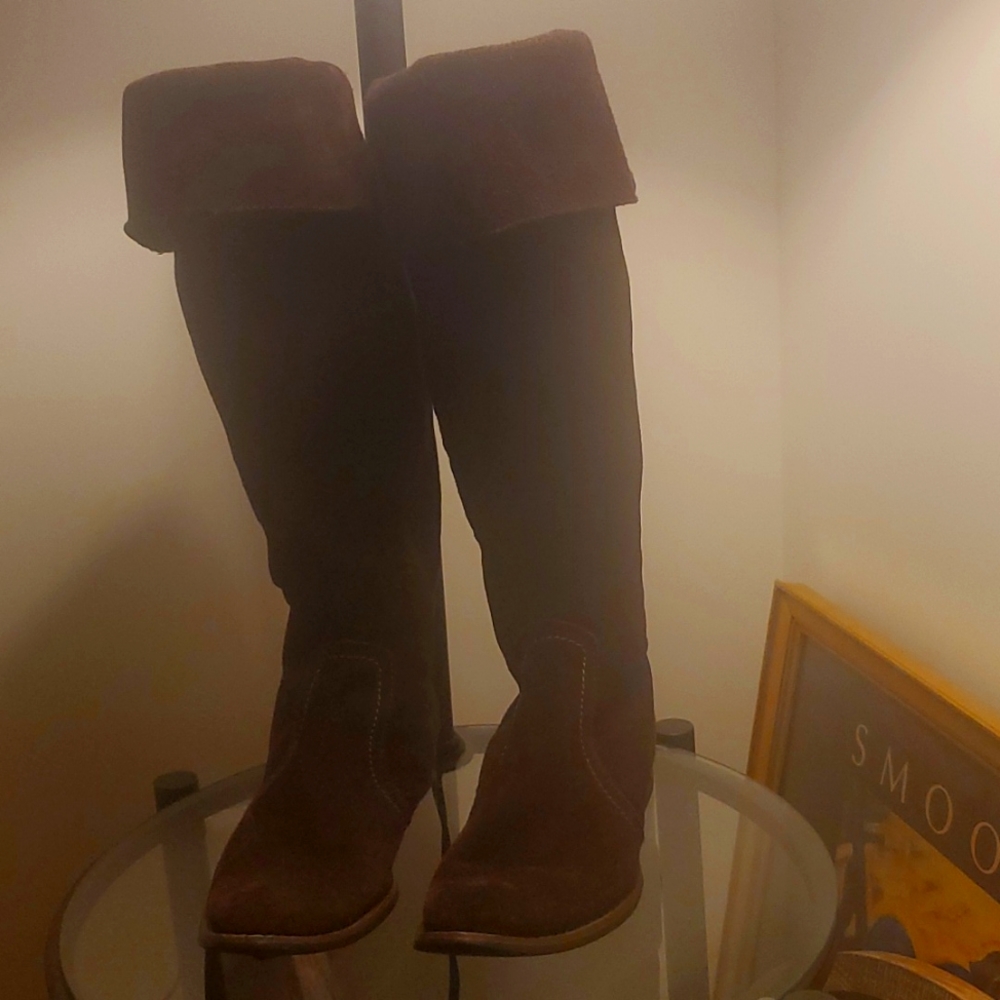 Brown long lace up boots